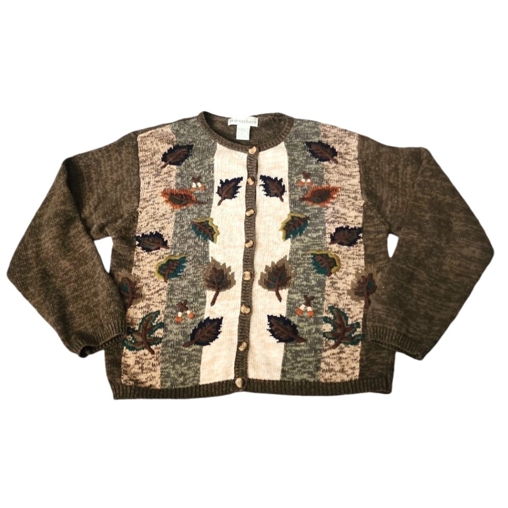 Vintage Dressbarn Fall Leaf Knit Cardigan Cottagecore Earthy L - Picture 4 of 12